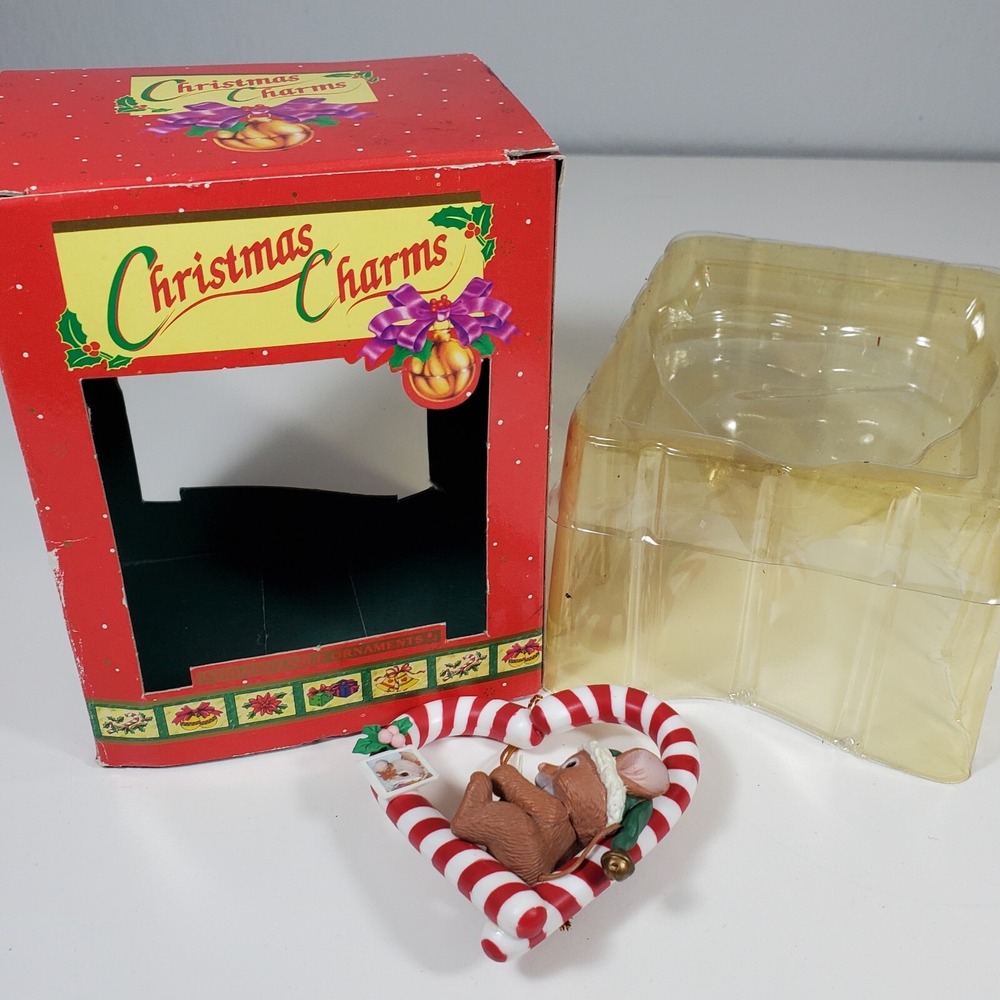 Lustre Fame Ornament Christmas Charms Peppermint Heart Mouse Sweetheart 1992 VTG